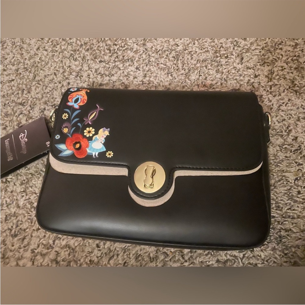 Loungefly Black Crossbody Bag with Floral Design